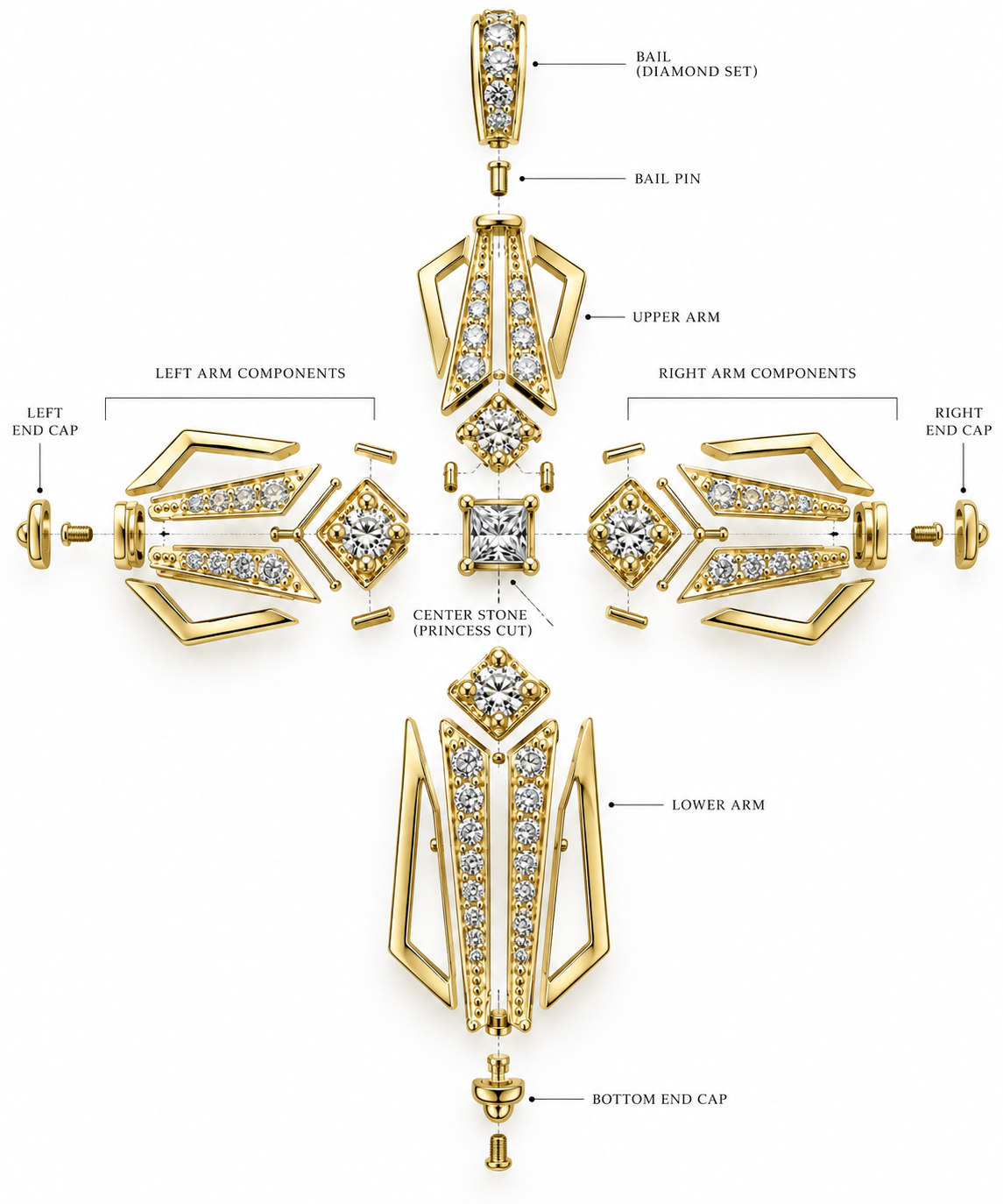10K Yellow Gold Lab Diamond Cross Pendant