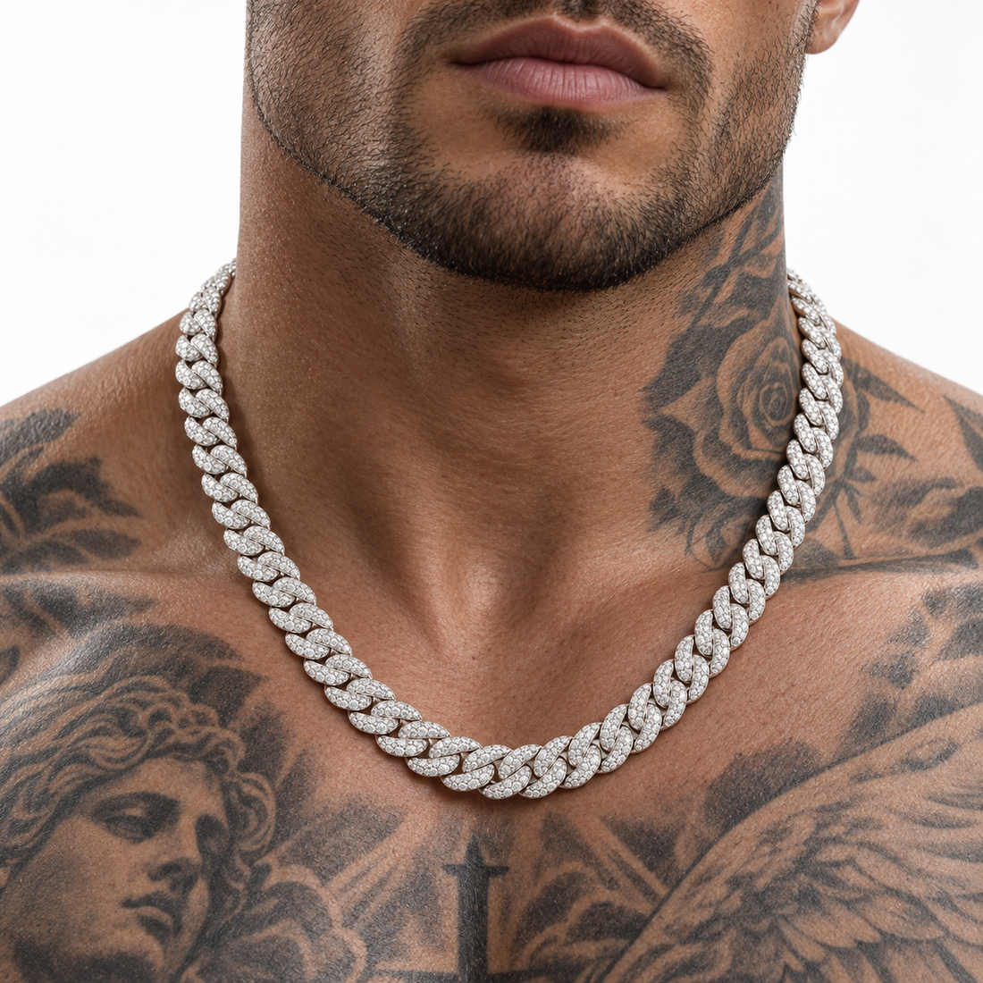10K White Gold Lab Diamond Cuban Link Necklace, 20.93ctw - 22"
