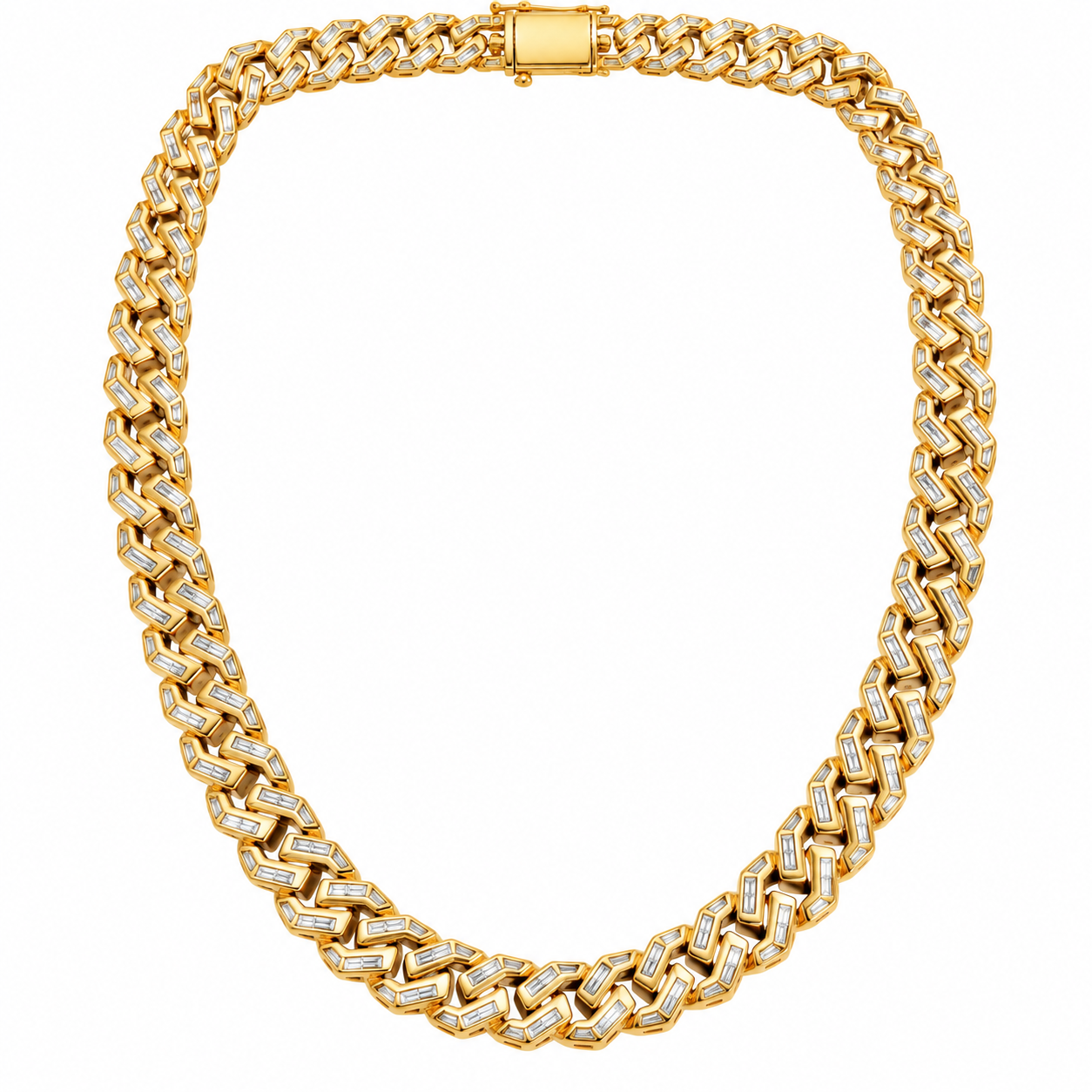 10K Yellow Gold Lab Diamond Baguette Cut Cuban Link Necklace, 16.30ctw - 22"