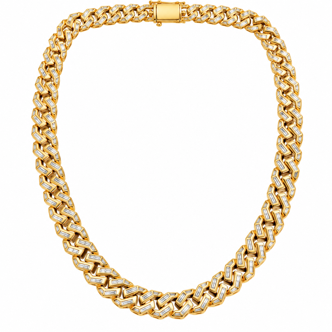 10K Yellow Gold Lab Diamond Baguette Cut Cuban Link Necklace, 16.30ctw - 22"