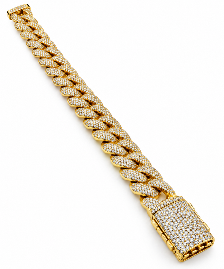 10K Yellow Gold Lab Diamond Cuban Link Bracelet, 9.41ctw - 8"