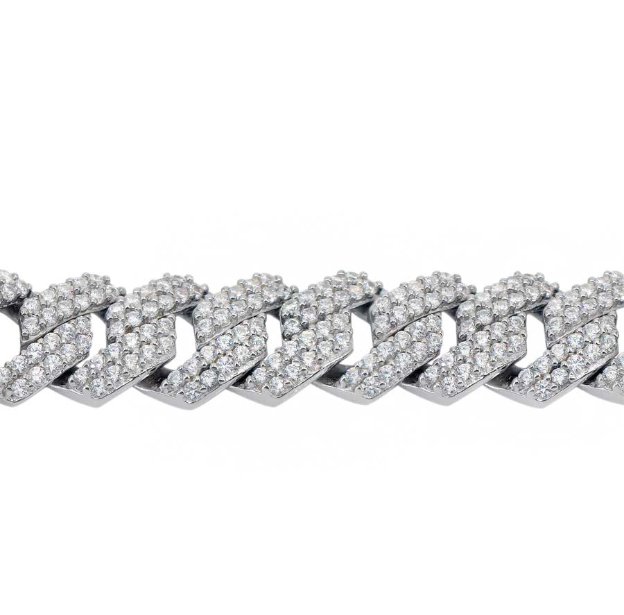 12mm Zig Zag Cuban Chain Bracelet with Cubic Zirconia - 8.5 inch