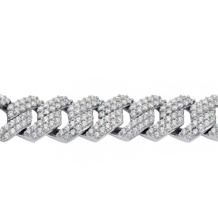 12mm Zig Zag Cuban Chain Bracelet with Cubic Zirconia - 8.5 inch