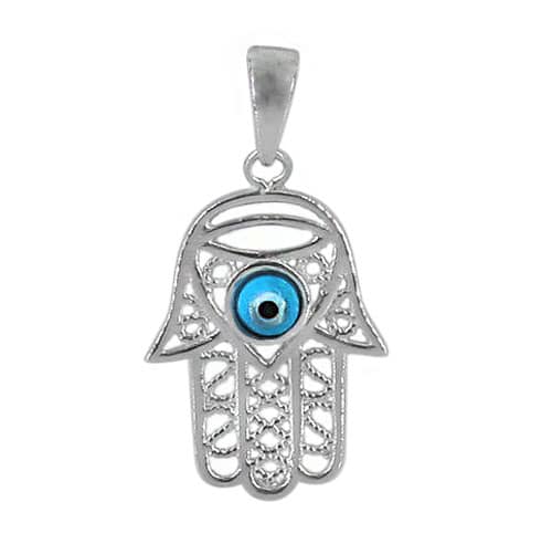 Open Filigree Hamsa Pendant with Evil Eye, 20x16mm