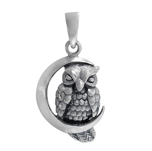 Owl with Crescent Moon Pendant, 24x18mm