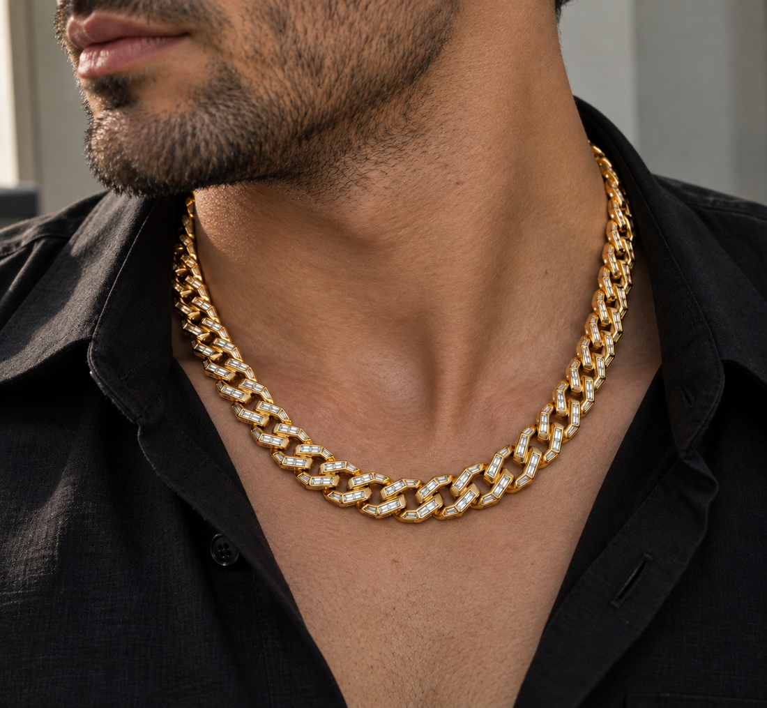 10K Yellow Gold Lab Diamond Baguette Cut Cuban Link Necklace, 16.30ctw - 22"