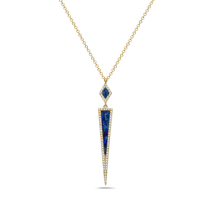 Yellow Gold Diamond & Opal Necklace, .17ctw