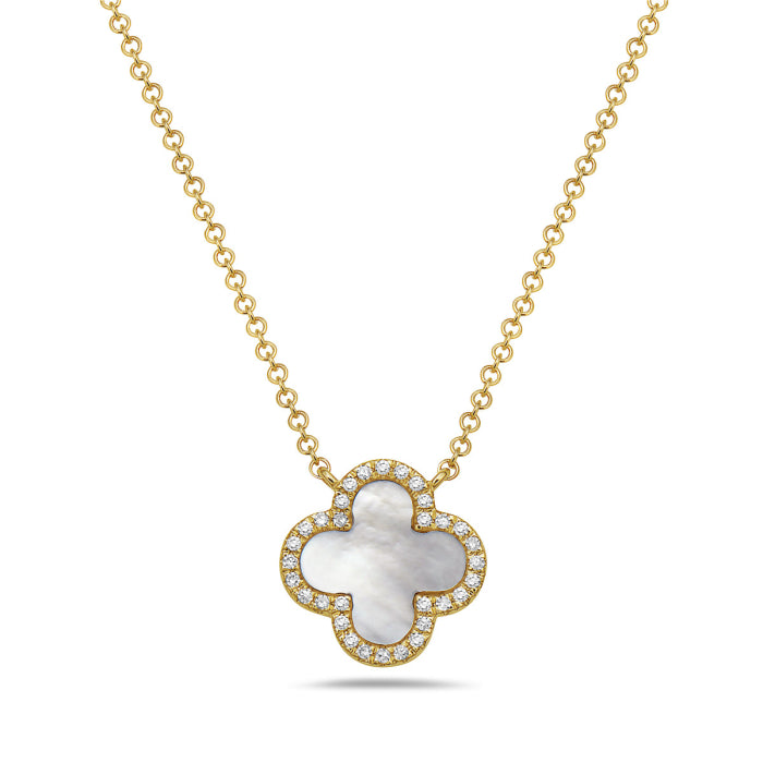 Yellow Gold Diamond & Mother of Pearl Necklace, .08ctw