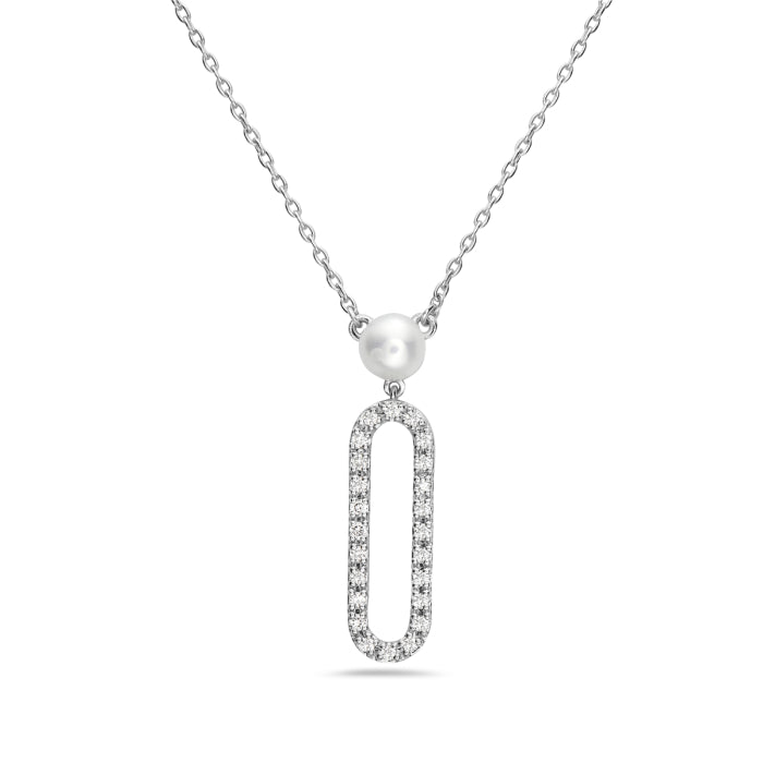 White Gold Diamond & Pearl Necklace, .10ctw