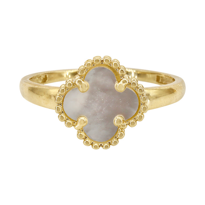 10x10mm Mother of Pearl 4 Leaf Clover Ring