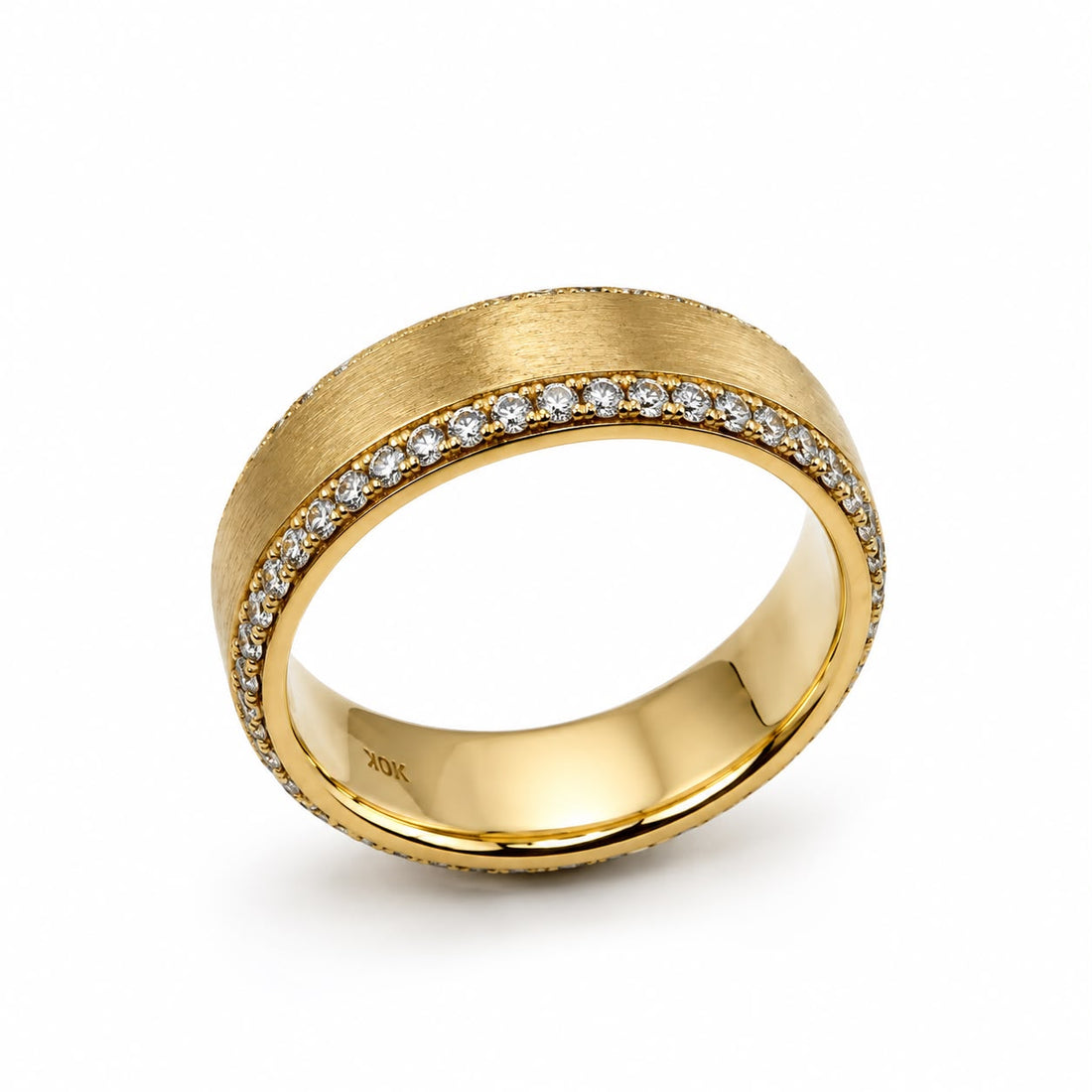 10K Yellow Gold Lab Diamond Men's Lathe Band Ring