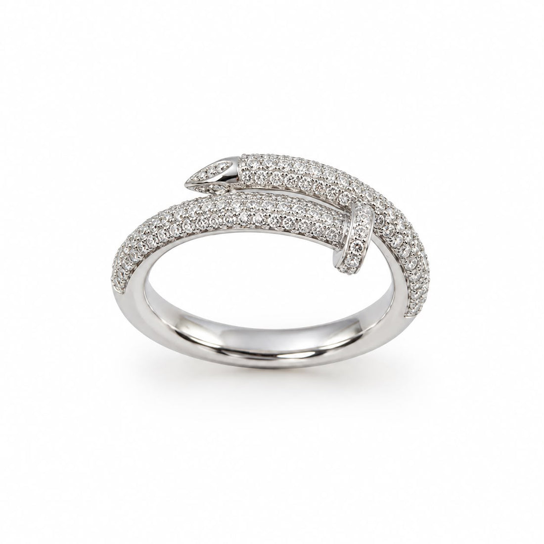 14K White Gold Lab Diamond Pave Wrap-Around Nail Ring