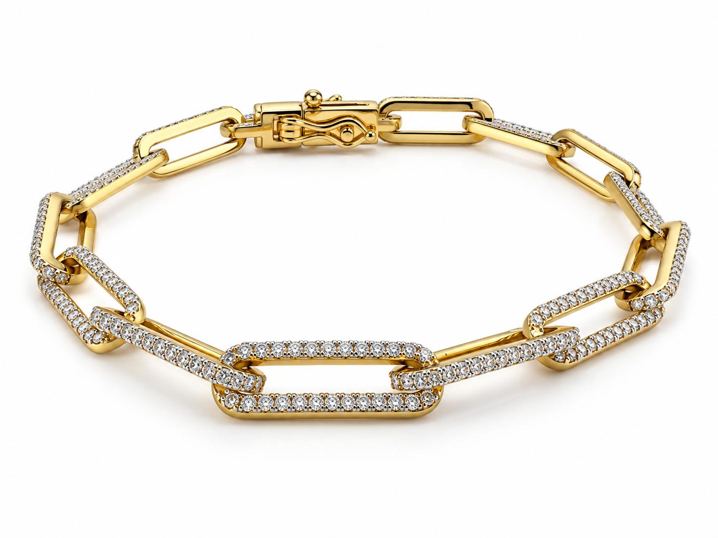 14K Yellow Gold Lab Diamond Paperclip Bracelet
