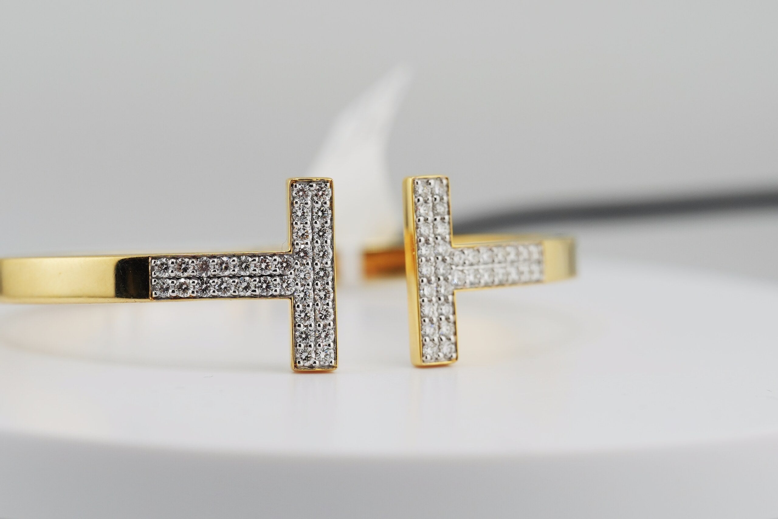 14K Yellow Gold Lab Diamond Pave T-Bar Bangle