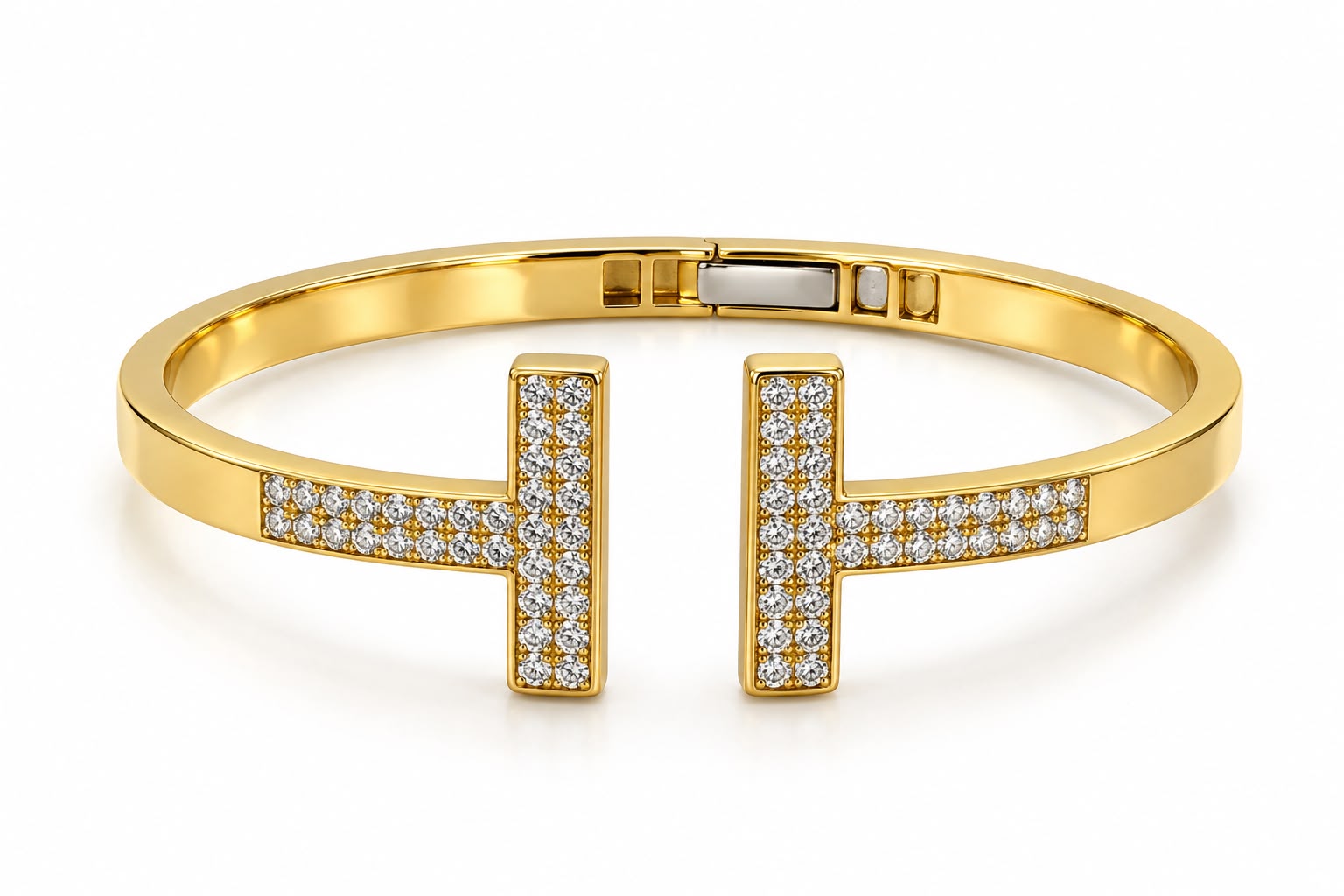 14K Yellow Gold Lab Diamond Pave T-Bar Bangle