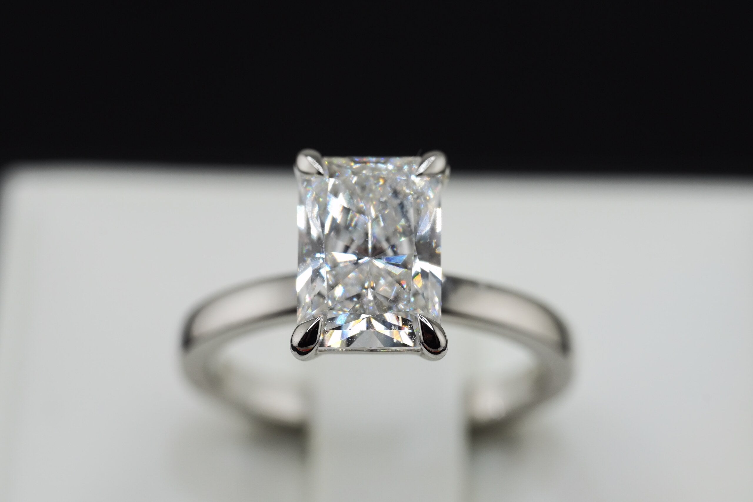 14K White Gold 2.55ct Lab Diamond Emerald Cut Engagement Ring