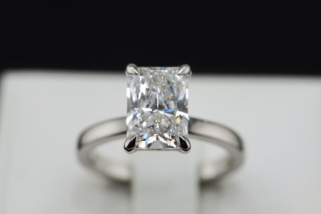 14K White Gold 2.55ct Lab Diamond Emerald Cut Engagement Ring