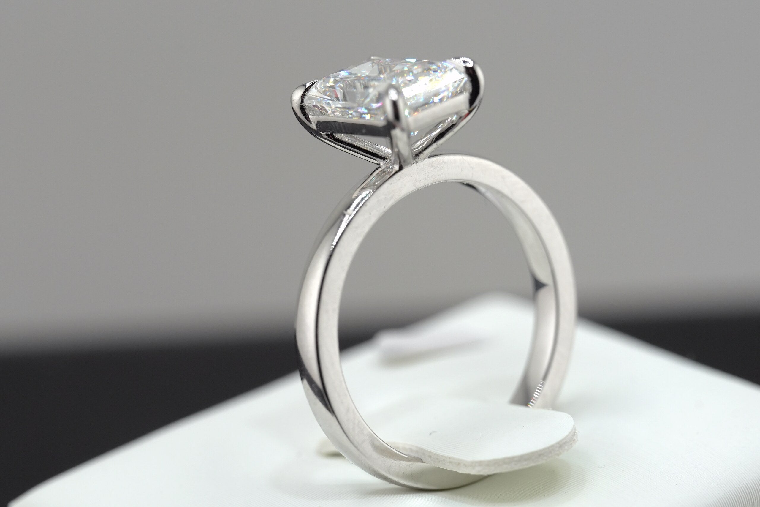 14K White Gold 2.55ct Lab Diamond Emerald Cut Engagement Ring