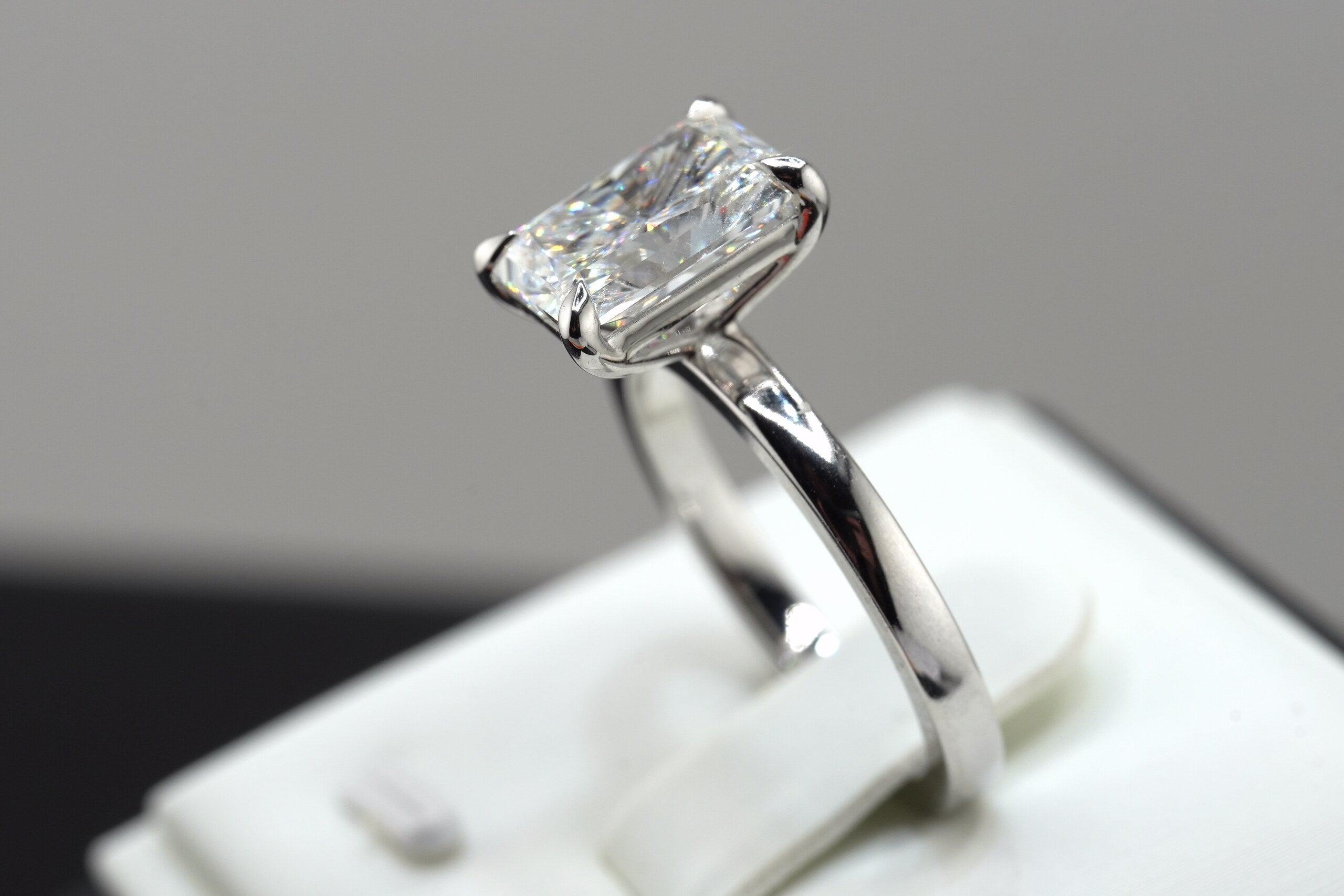 14K White Gold 2.55ct Lab Diamond Emerald Cut Engagement Ring