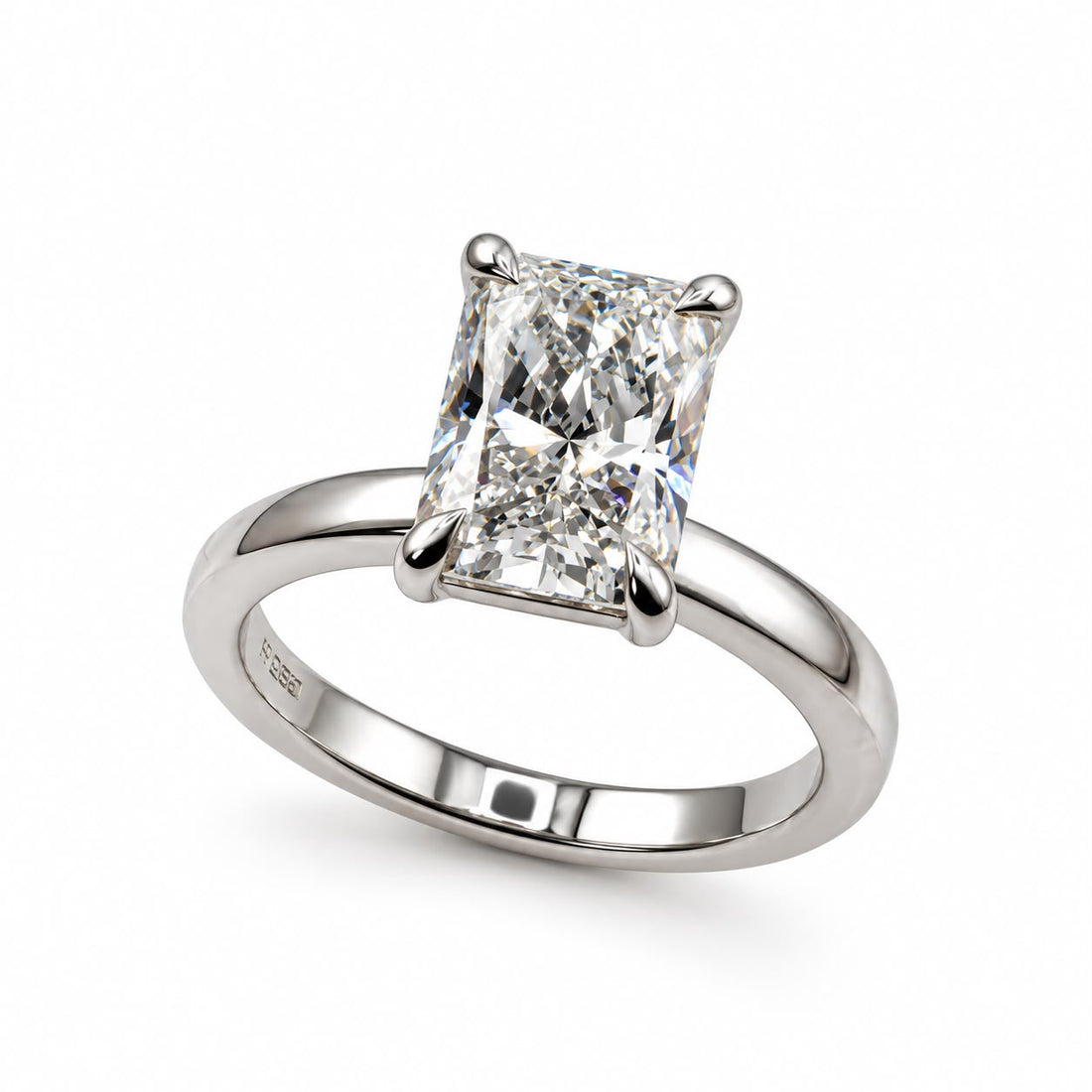14K White Gold 2.55ct Lab Diamond Emerald Cut Engagement Ring