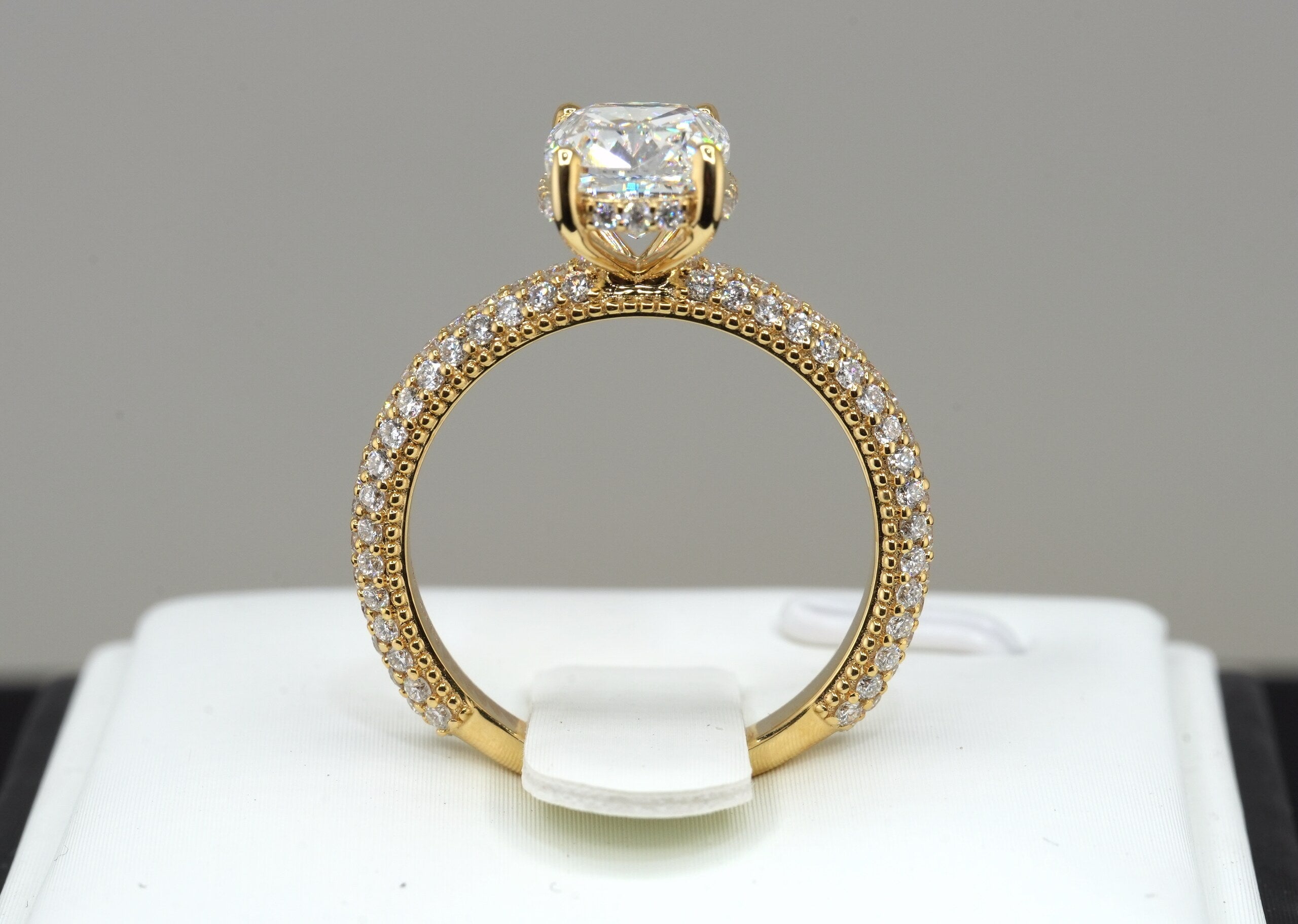 14K Yellow Gold 2.81ct Lab Diamond Cushion Cut Engagement Ring