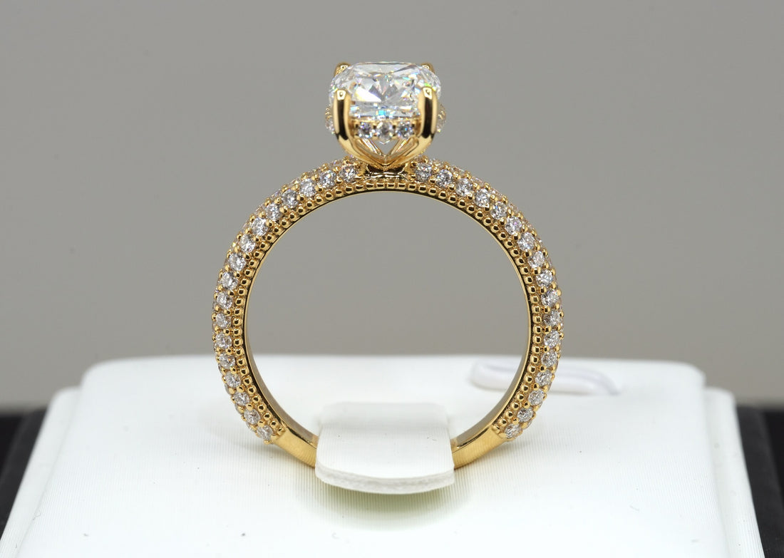 14K Yellow Gold 2.81ct Lab Diamond Cushion Cut Engagement Ring