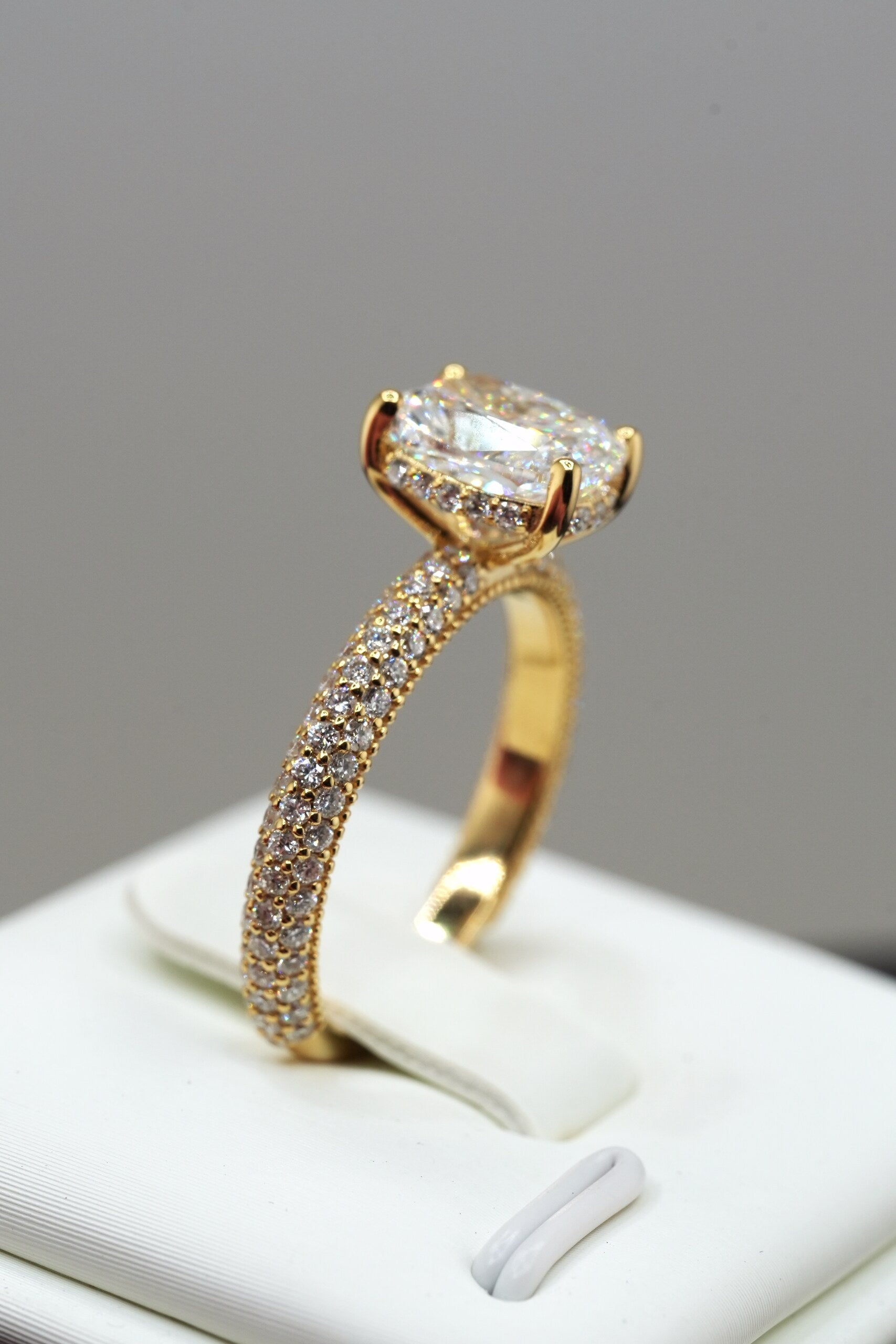 14K Yellow Gold 2.81ct Lab Diamond Cushion Cut Engagement Ring