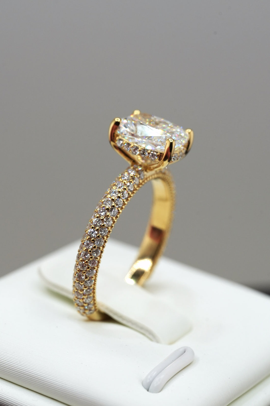 14K Yellow Gold 2.81ct Lab Diamond Cushion Cut Engagement Ring