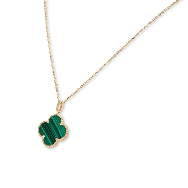 18K Yellow Gold Malachite Four-Leaf Clover Pendant
