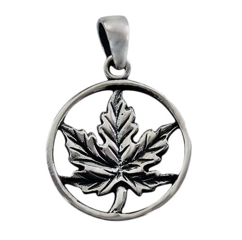 Maple Leaf Pendant with Round Frame, 20mm